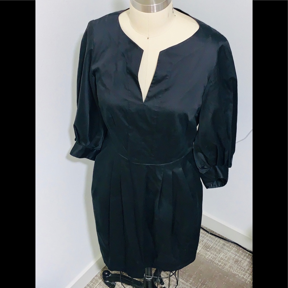 Perse Black Dress with 3/4 puff sleeves